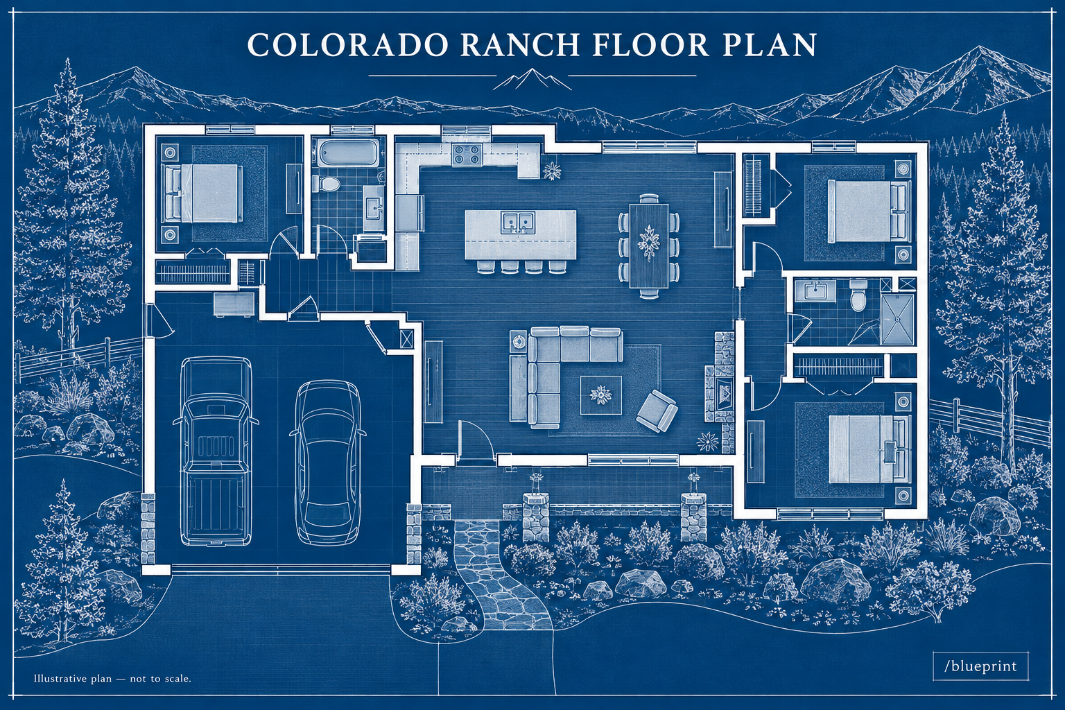 Colorado ranch floor plan — illustrative concept