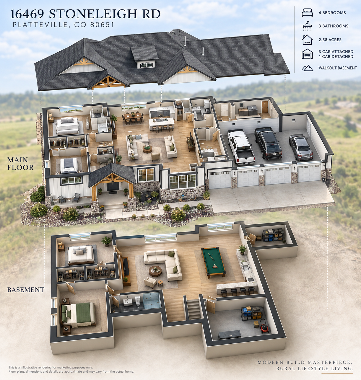 Layered dollhouse view — supplied AI-enhanced marketing example
