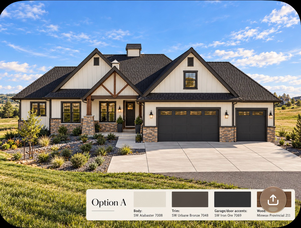 Exterior finish possibilities — supplied AI-enhanced marketing example