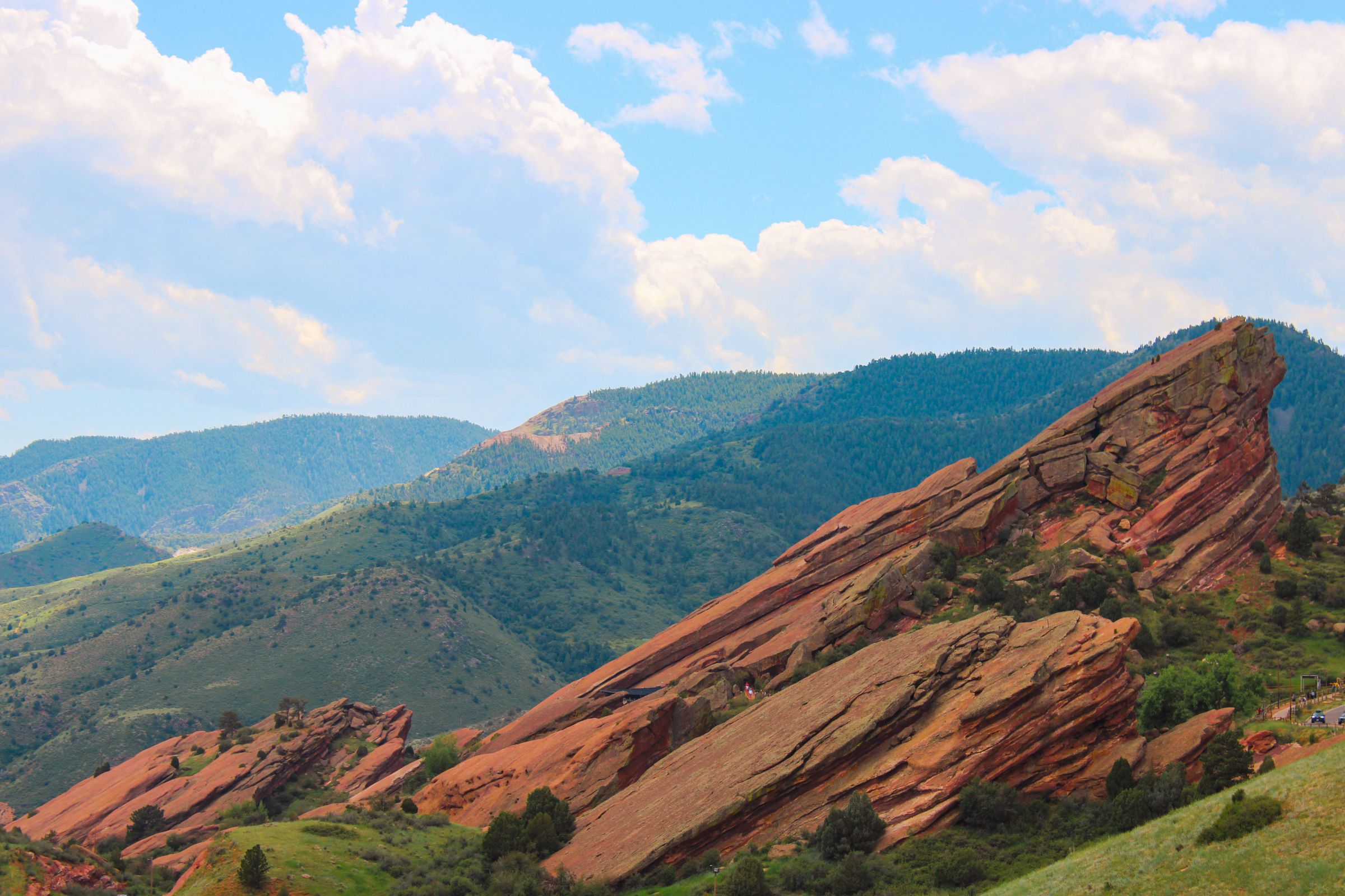 Red sandstone formations and Colorado foothills