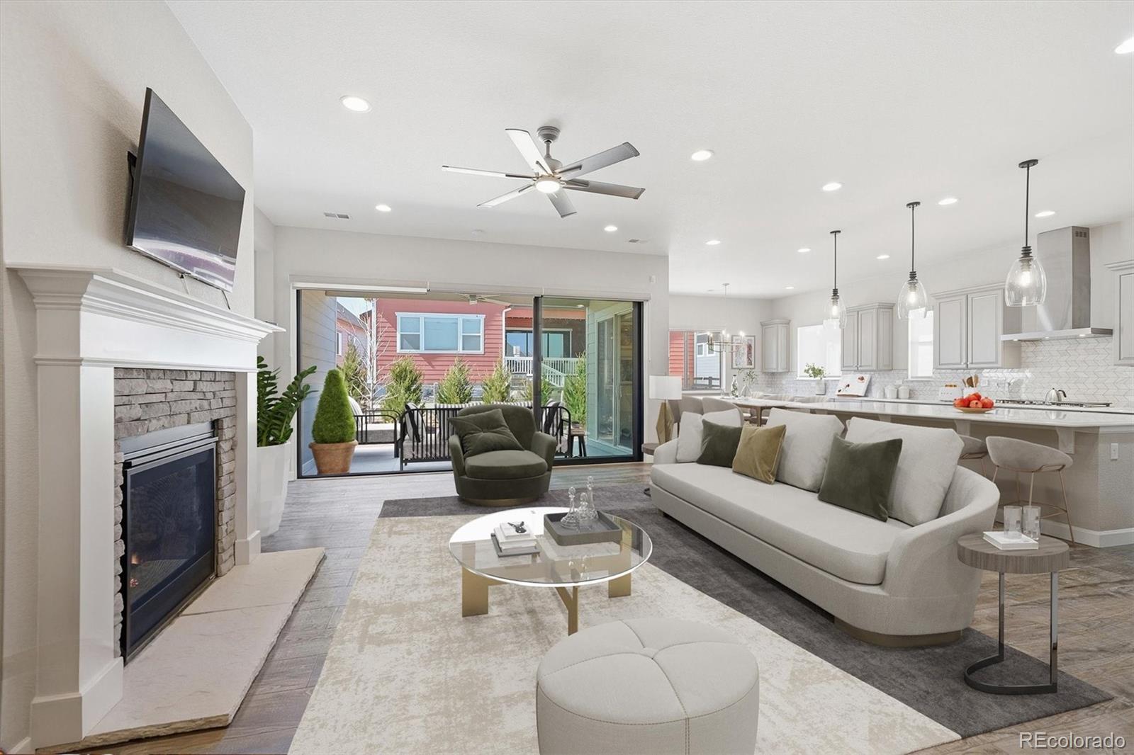 Open living & kitchen — virtually staged